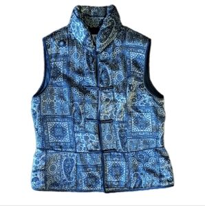 Yee Fashion Blue Paisley Quilted Kimono Vintage Vest 100% Silk Women's Large